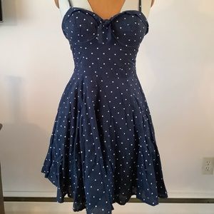 Navy polka dotted mini dress